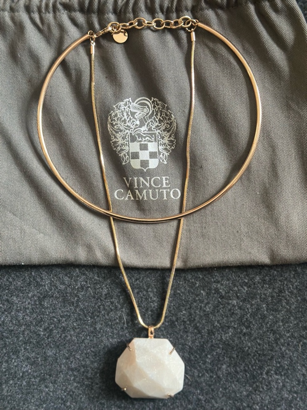 Vince Camuto Gold-Tone Layered Necklace with White Faceted Pendant